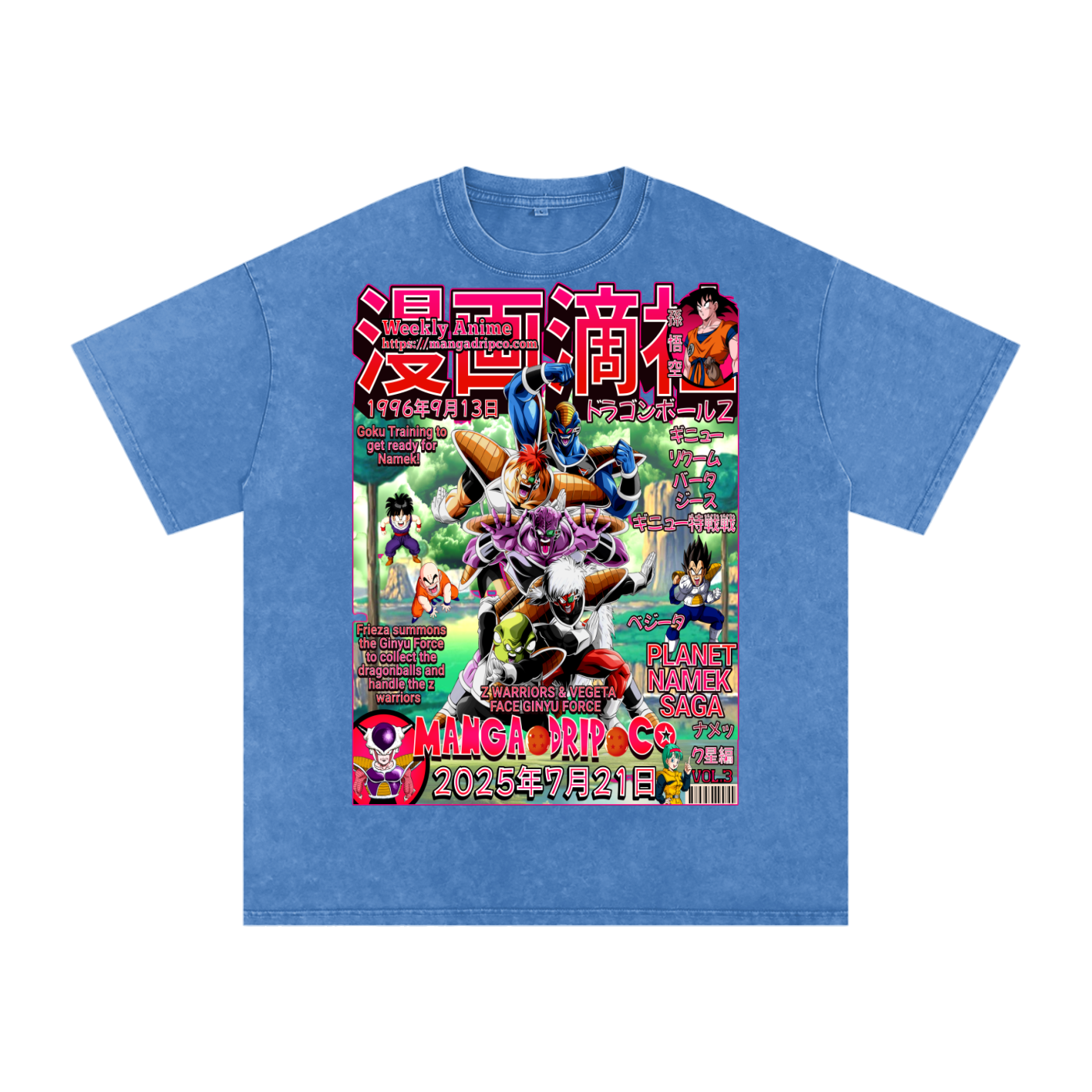 Light Blue DBZ Ginyu Force Graphic Shirt – Retro Anime Streetwear