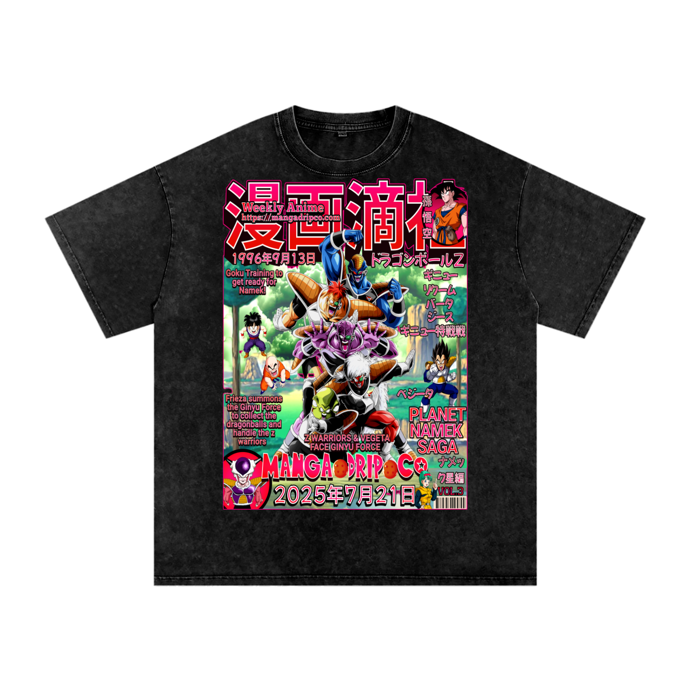 All-black Dragon Ball Z Ginyu Force graphic tee featuring the full villain squad – perfect for anime streetwear fits and DBZ collectors