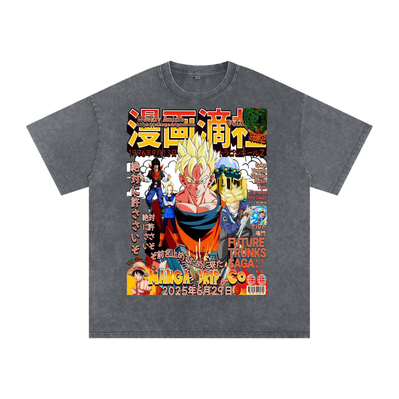 "Manga Drip Co. Oversized Acid Wash T-Shirt in Pirate Gray