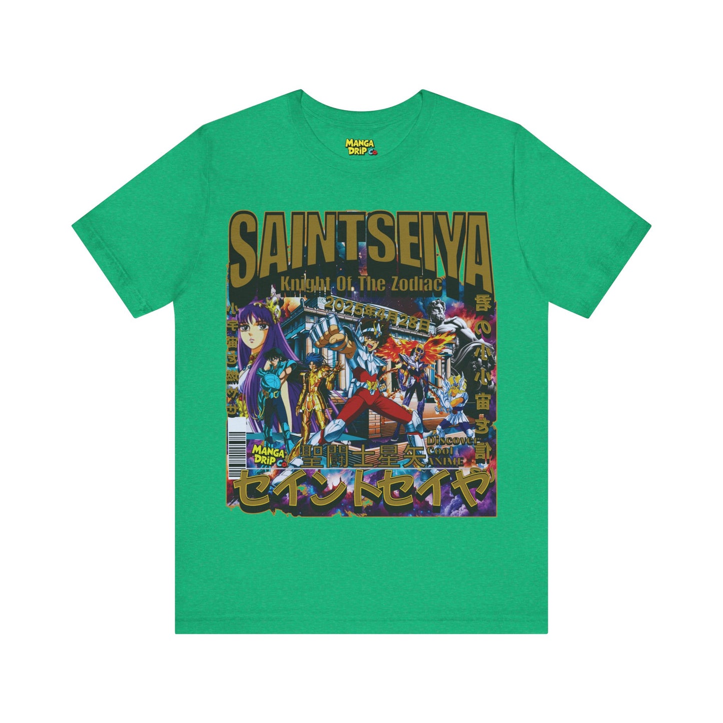 "Green heather anime t-shirt inspired by Knights of the Zodiac series."