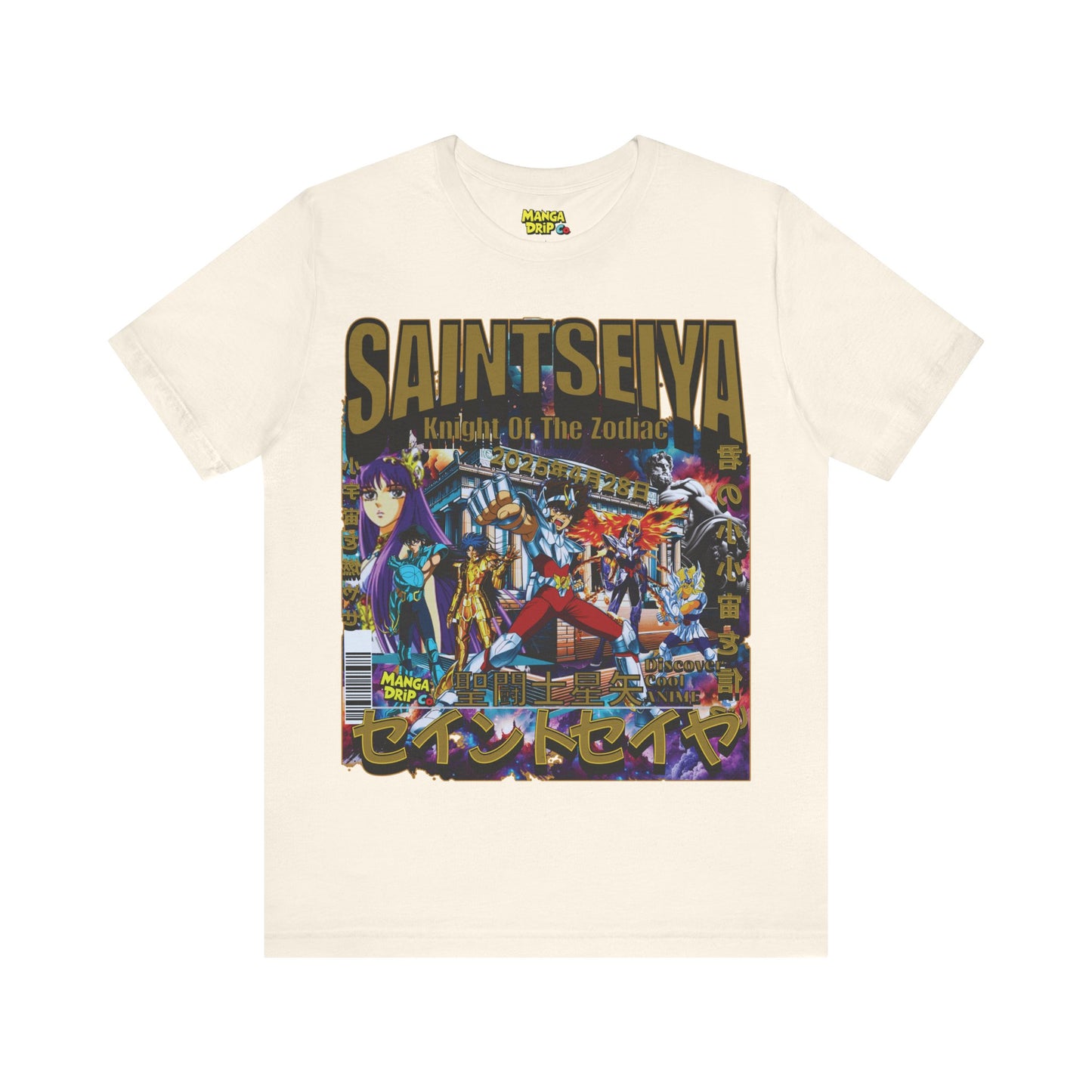 "Off-white natural color shirt inspired by Saint Seiya anime characters."