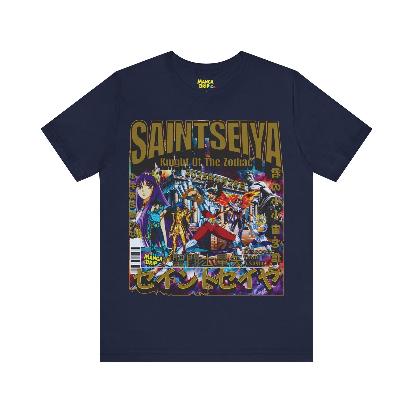 "Navy blue anime shirt inspired by classic Knights of the Zodiac cartoon.