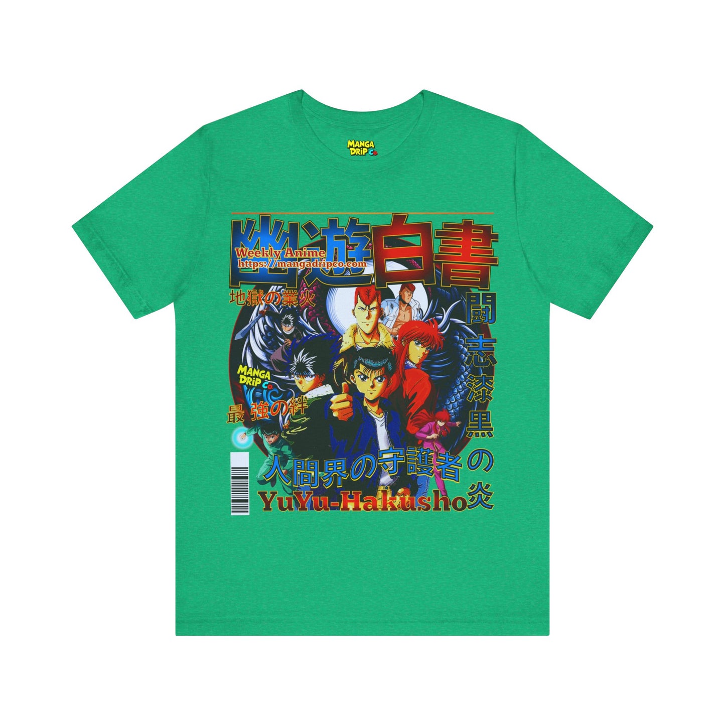 Heather Kelly green manga inspired t-shirt with retro anime art theme.
