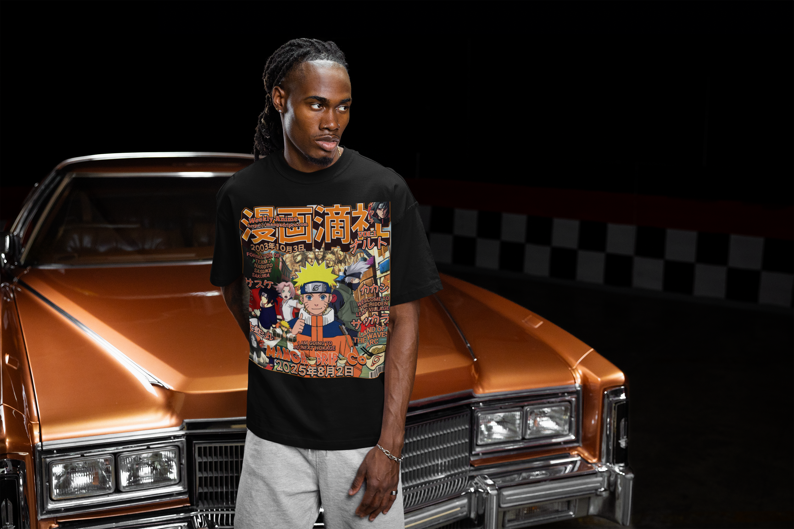 Naruto Land of the Waves Tee Modeled – Streetwear Fit on Black Male Model