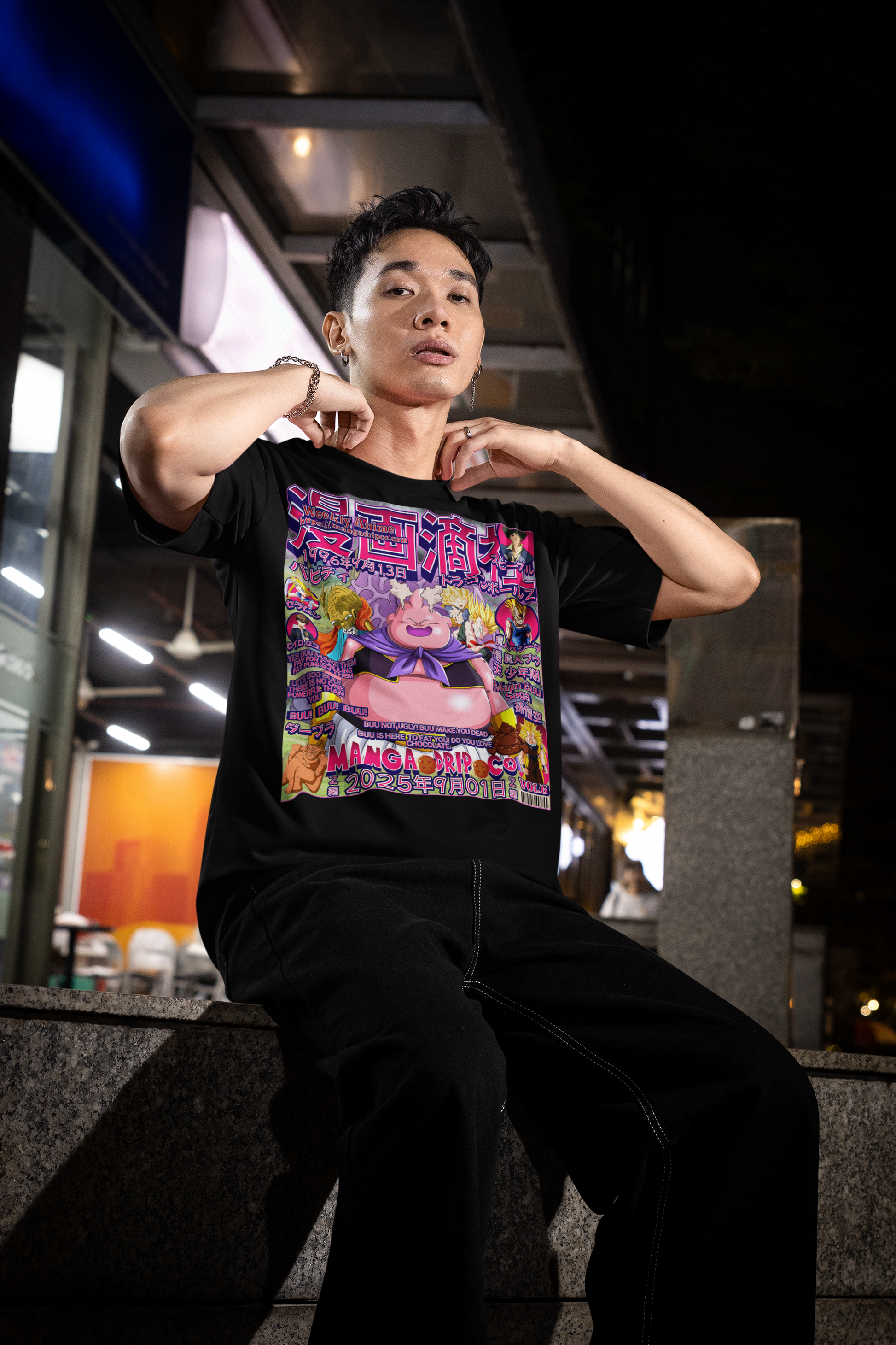 "Oversized Dragon Ball Z Black Tee - Buu Power Form Streetwear - Anime Fashion"
