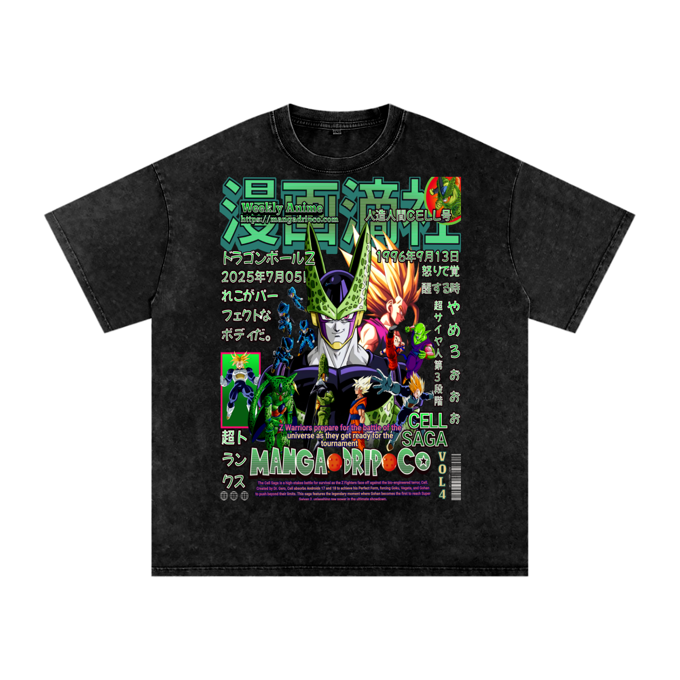 Black DBZ Cell Saga T-Shirt – Goku vs Cell Graphic Tee from Android Arc for Otaku Streetwear