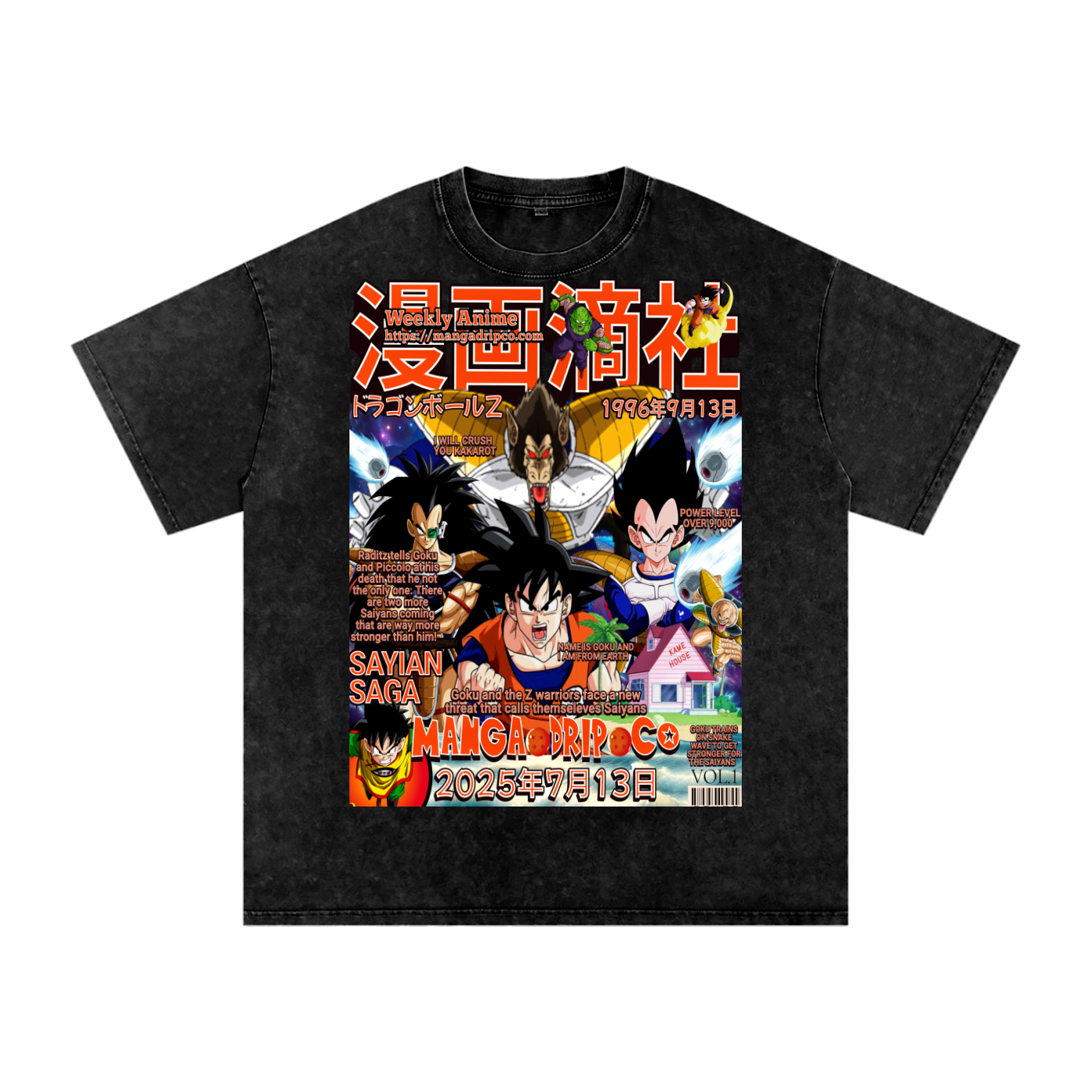 Black Saiyan Saga Dragon Ball Z T-Shirt featuring Goku vs Vegeta showdown graphic – perfect for anime streetwear lovers.