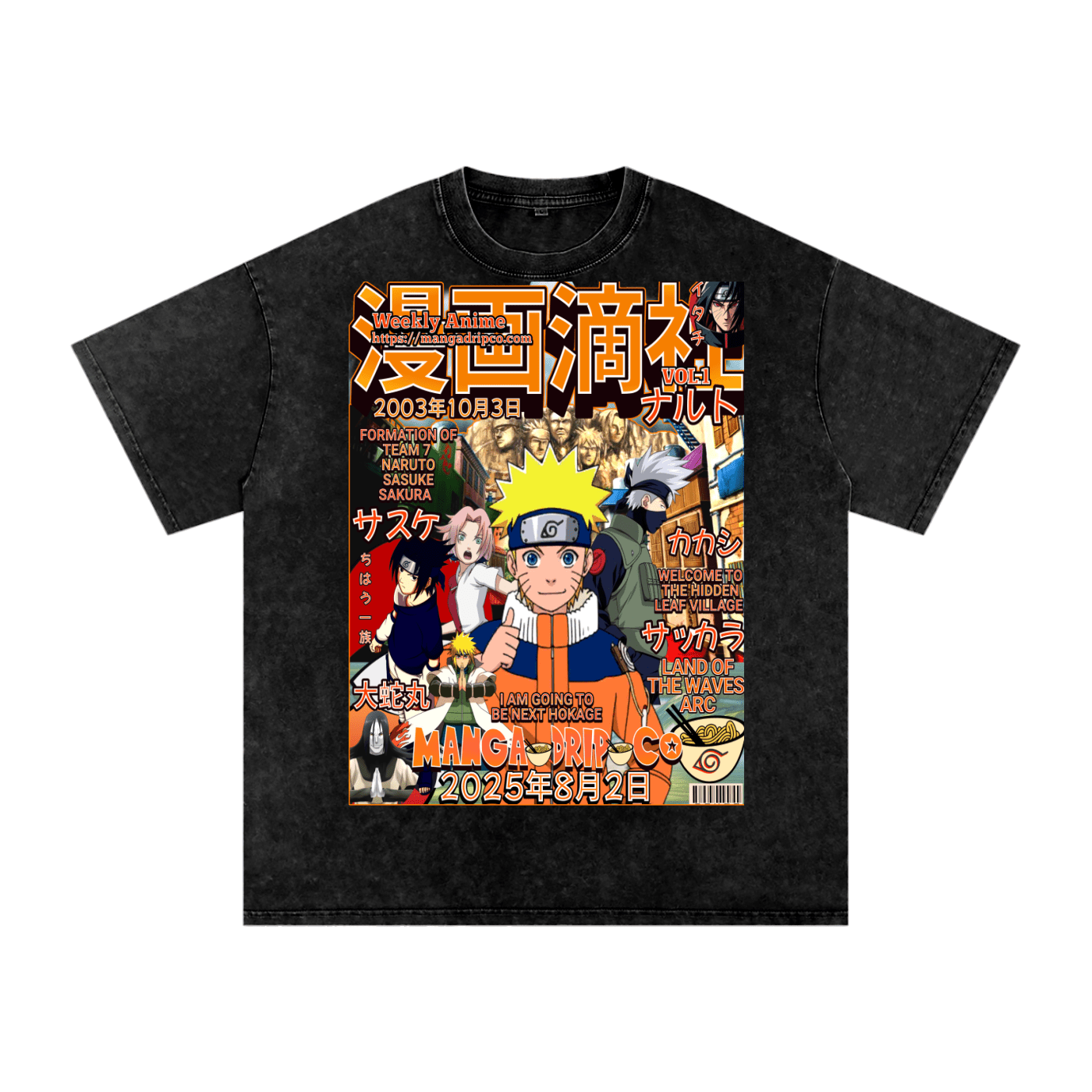 Naruto Land of the Waves Vintage Graphic T-Shirt – Team 7 vs Zabuza - Manga Drip Co.