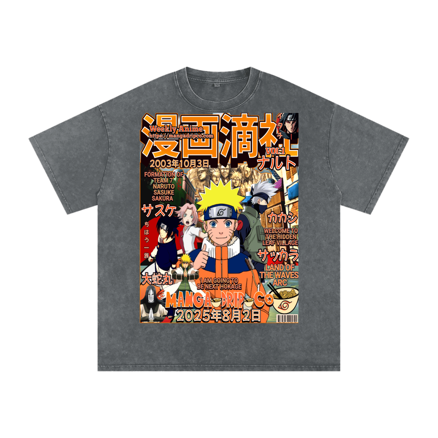 Naruto Land of the Waves Vintage Graphic T-Shirt – Team 7 vs Zabuza - Manga Drip Co.