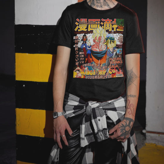 “Tattooed man in oversized Bella+Canvas t-shirt posing in parking lot – gothic streetwear aesthetic”